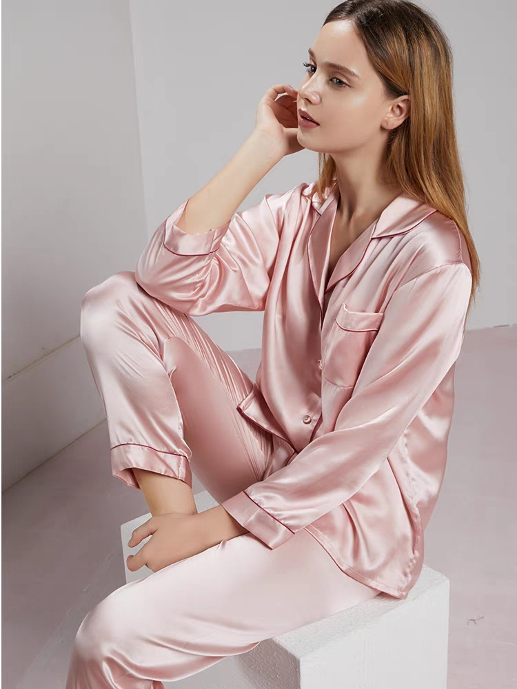 Custom all season silk pajamas Women's long sleeve long pants set