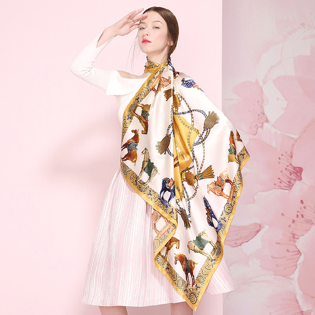 Wholesale Screen Printing Pure Silk Women Fashion Silk Scarf with Custom Label