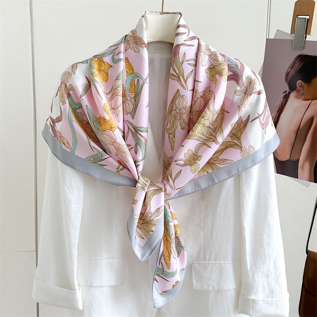 Floral Digital Print Long Silk Shawls for Women
