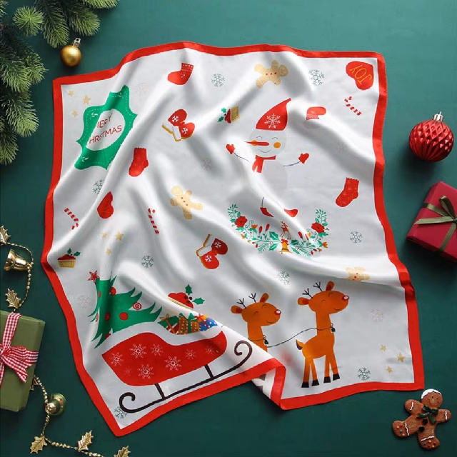 Customized Christmas Style 100% Silk Children's Small Square Scarf