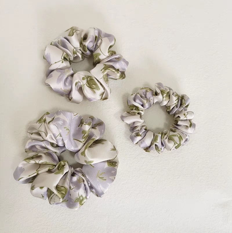 Custom Floral Design Digital Printing 19mm Silk Hair Scrunchies
