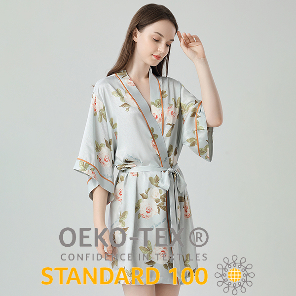 Luxury Customized Printed Mulberry Silk Short Robe for Beach