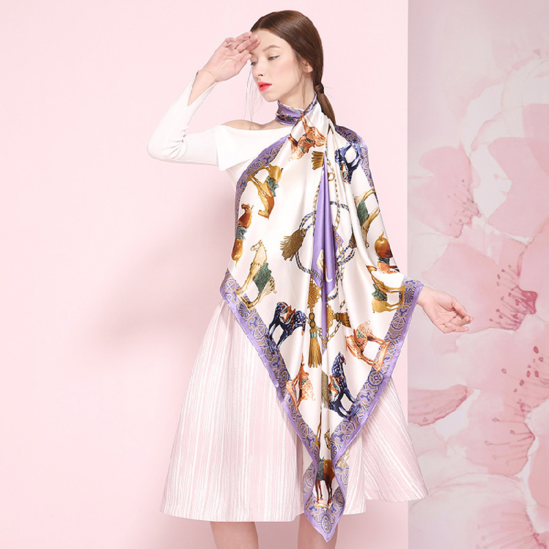 Wholesale Screen Printing Pure Silk Women Fashion Silk Scarf with Custom Label