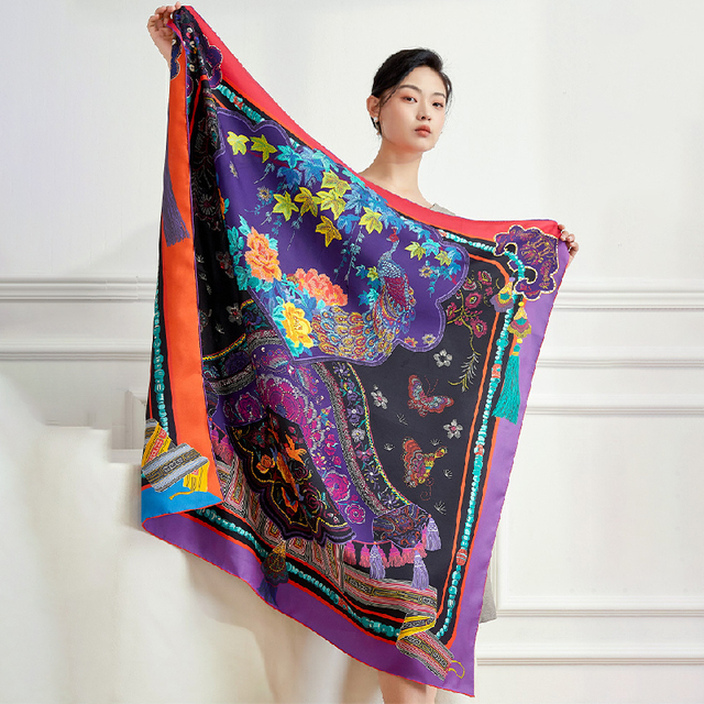 New Style Digital Printed Fashion Pattern Print Silk Hair Scarf