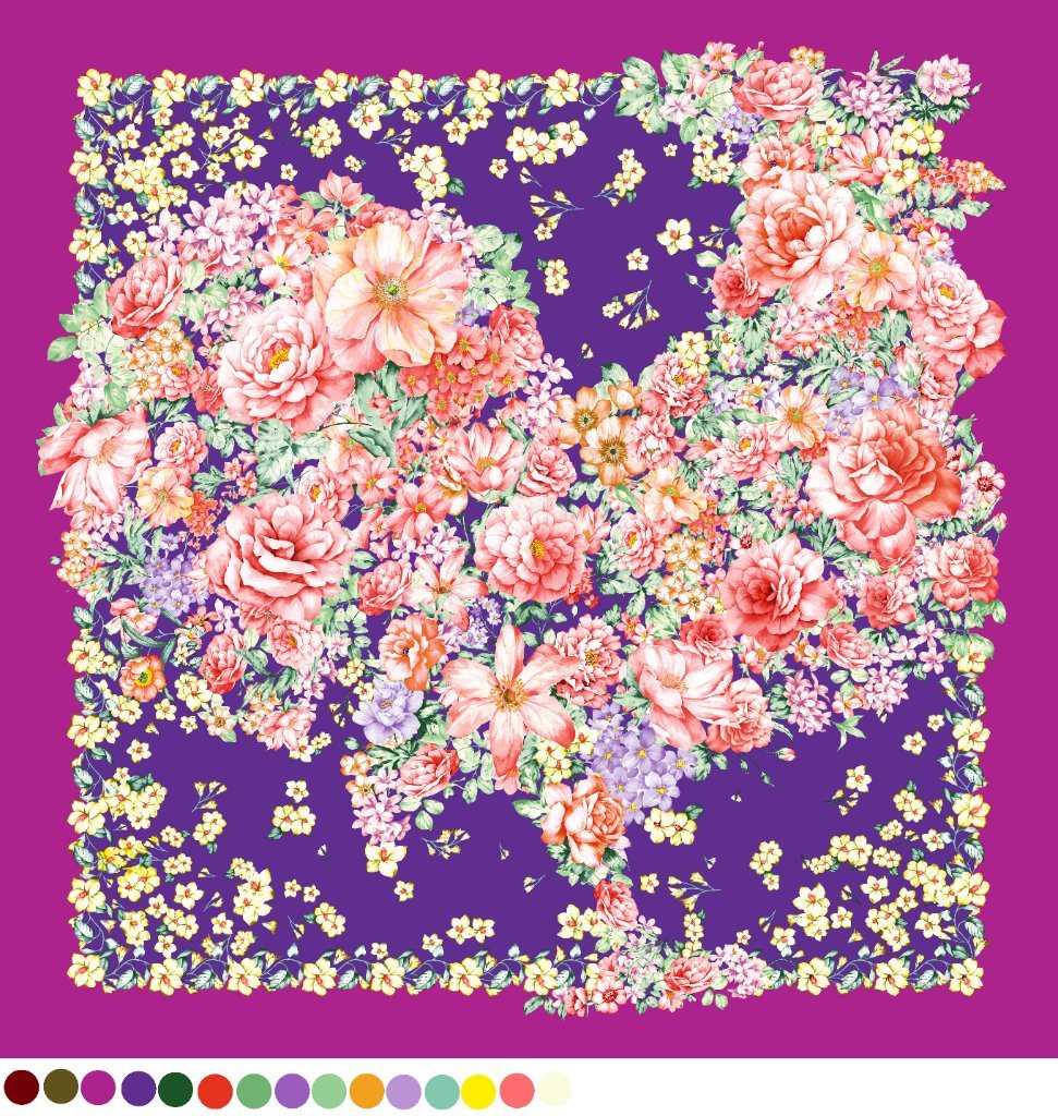 Custom Elegant Flowers Printed Silk Scarf