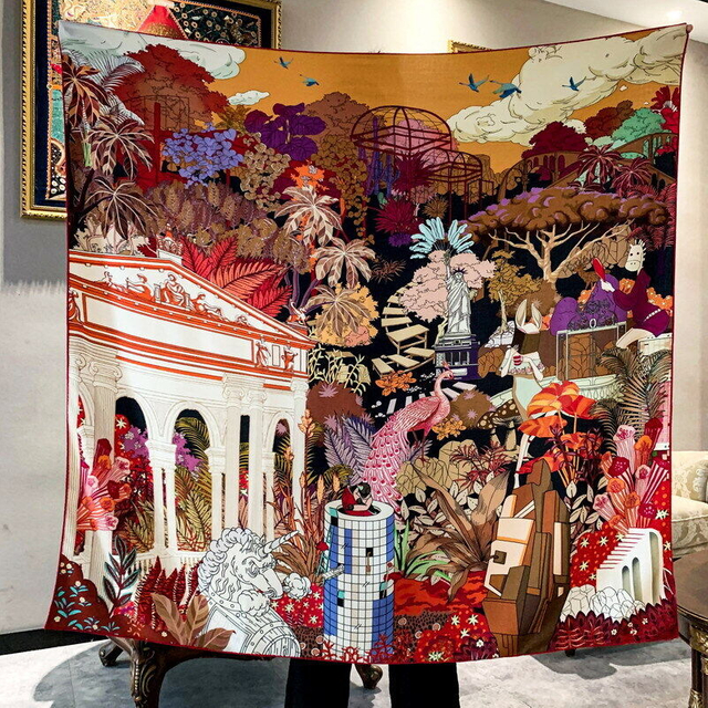 Large square digital printing silk scarf for ladies