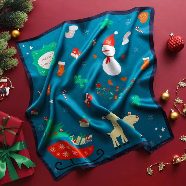 Customized Christmas Style 100% Silk Children's Small Square Scarf