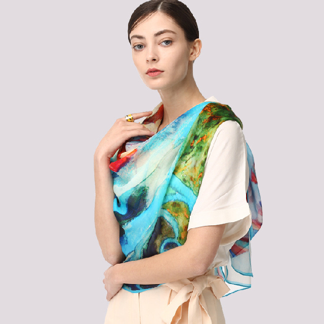 Fashion Shawl Scarves for Women Digital Printing Large Satin Silk Hijab Scarf