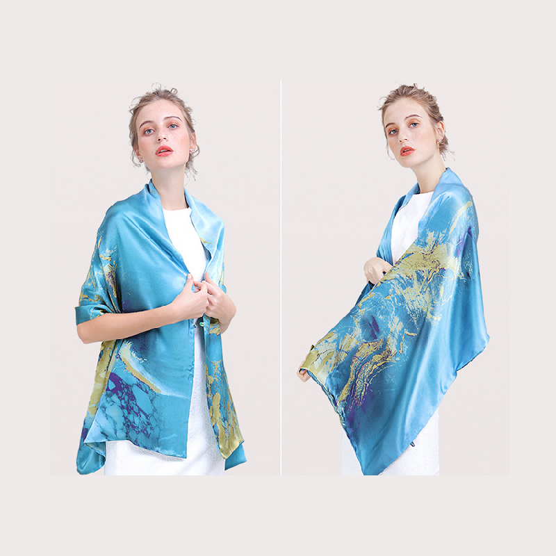 Custom Double-Side Digital Printing Mulberry Silk Scarf for Ladies