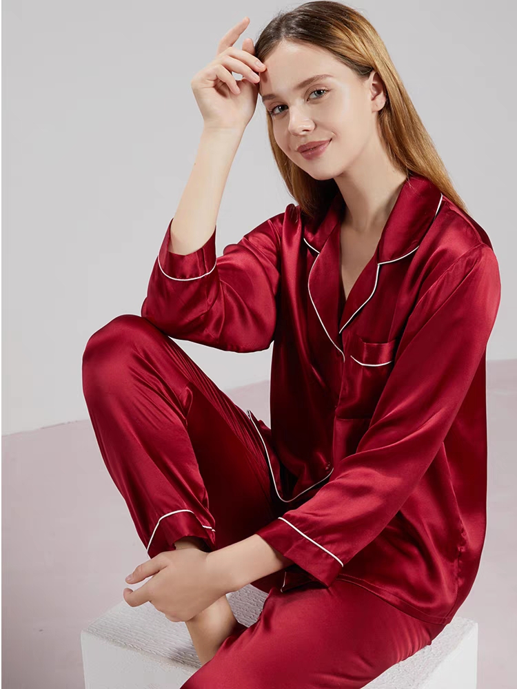 Custom all season silk pajamas Women's long sleeve long pants set