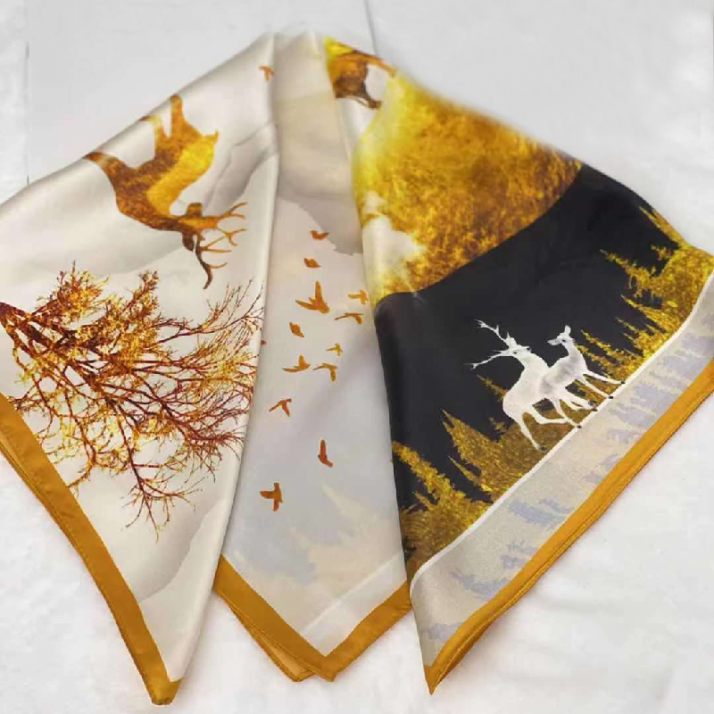 Custom Fashion Elegant Printed 100% Silk Square Handkerchief for Women