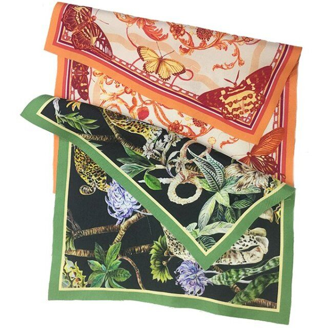 Custom High Quality Double Sided Printed Silk Scarf for Lady