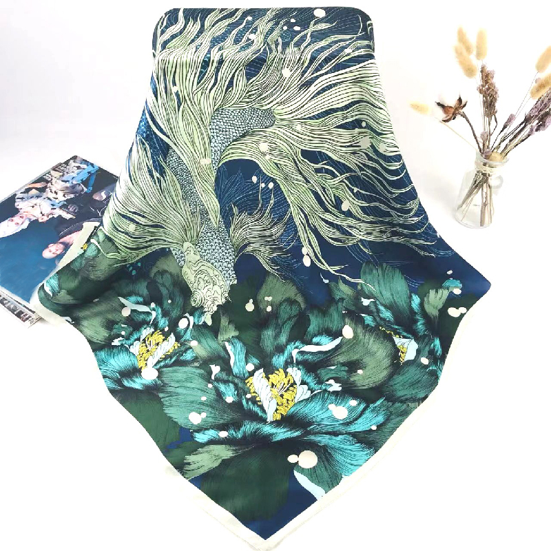 Custom Fashion Elegant Printed 100% Silk Square Handkerchief for Women