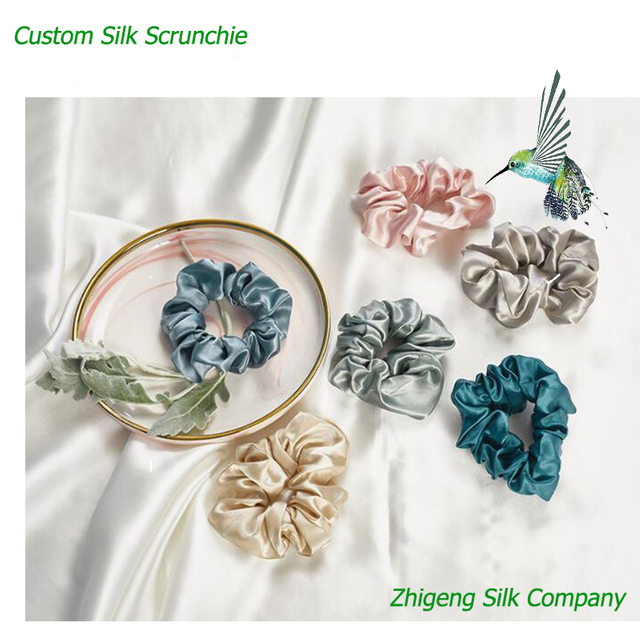 Custom Low MOQ High Quality Solid Color Fabric Silk Hair Scrunchies for Lady