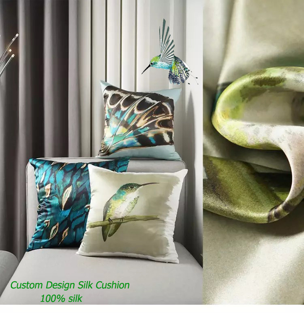 Custom super soft printed silk back cushion cover
