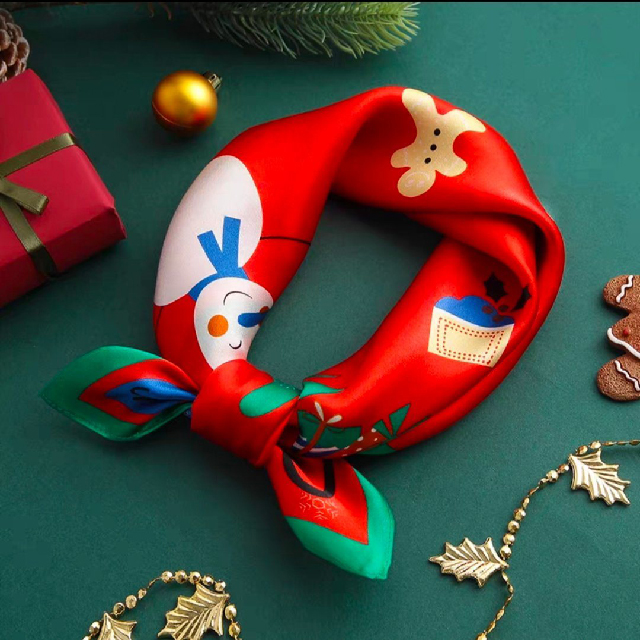 Customized Christmas Style 100% Silk Children's Small Square Scarf