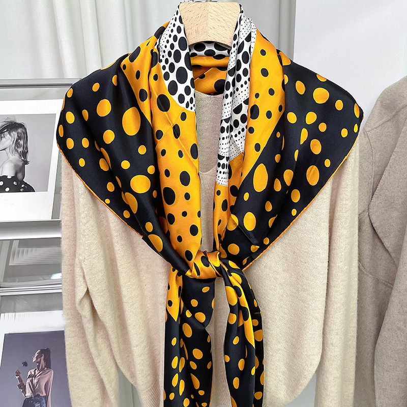 Pumpkin Polka Dot Versatile Mulberry Silk Square Scarf For All Seasons