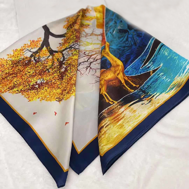 Custom Fashion Elegant Printed 100% Silk Square Handkerchief for Women