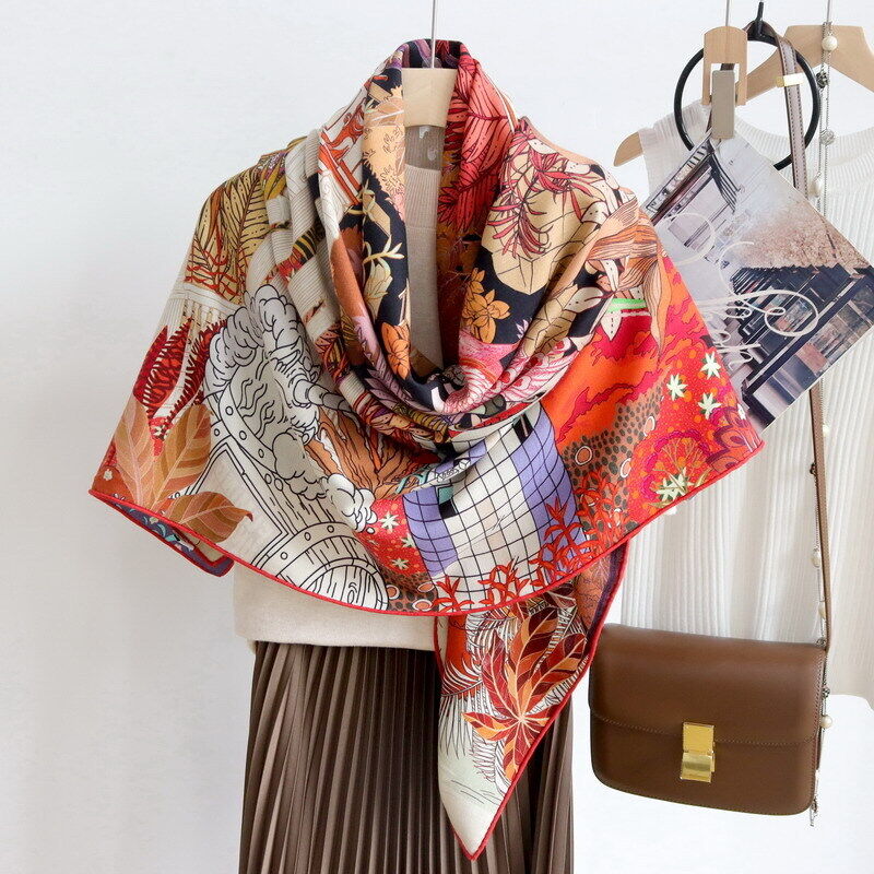 Large square digital printing silk scarf for ladies