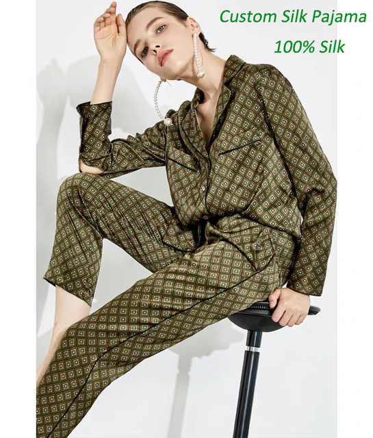 Custom Loose And Comfortable 100% Silk Sleepwear Long Set