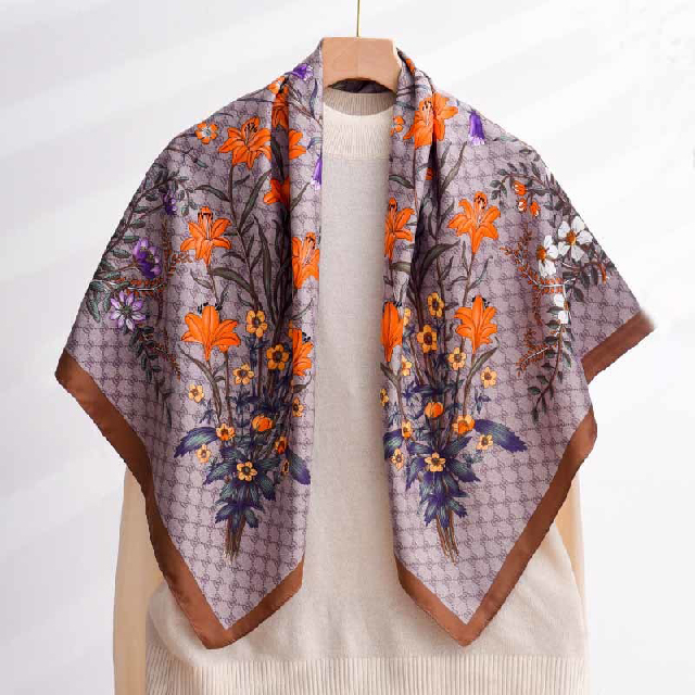 Floral Printed Silk Satin Square Breathable Neck Wrist Ladies Turban Shawl Scarf