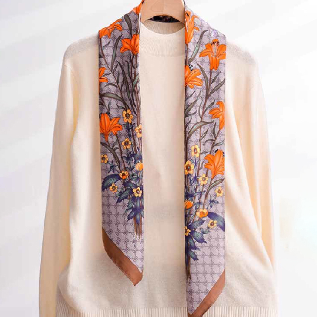 Floral Printed Silk Satin Square Breathable Neck Wrist Ladies Turban Shawl Scarf