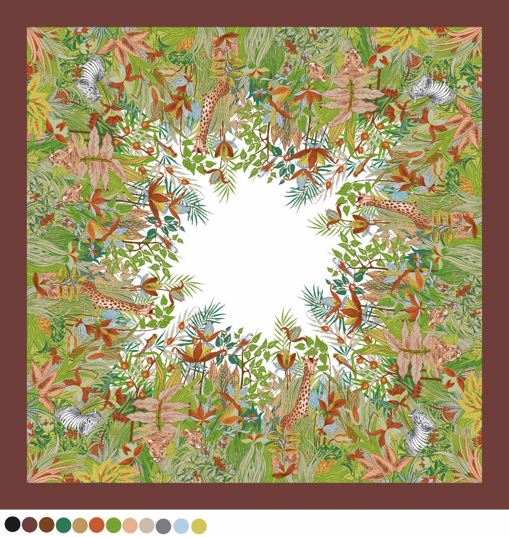 Animal Floral for Double Sided Digital Printed Silk Scarf