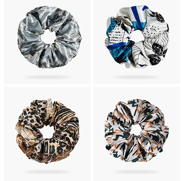 Real Patterned Picture Silk Scrunchies For Curly Hair