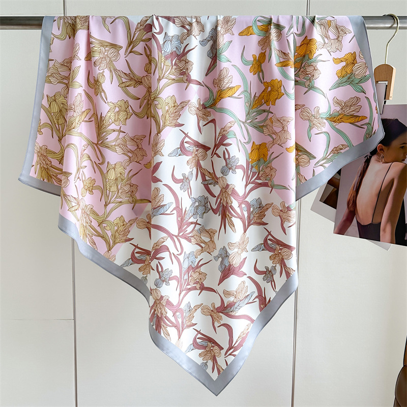 Floral Digital Print Long Silk Shawls for Women