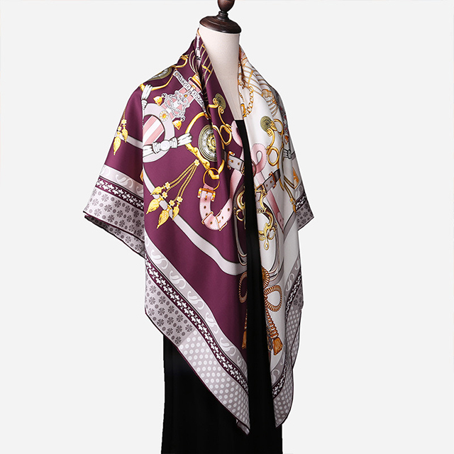 Luxury Double Sided Digital Printed Pure Mulberry Square Silk Scarf For Lady 