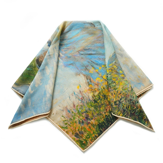 Custom monet oil painting style silk and wool blend scarf for lady