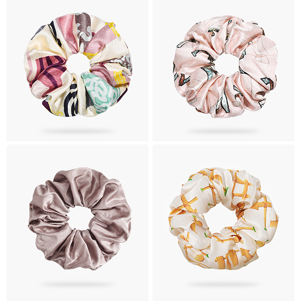 Luxury Designer Printed Real Mulberry Silk Scrunchies for Curly Hair