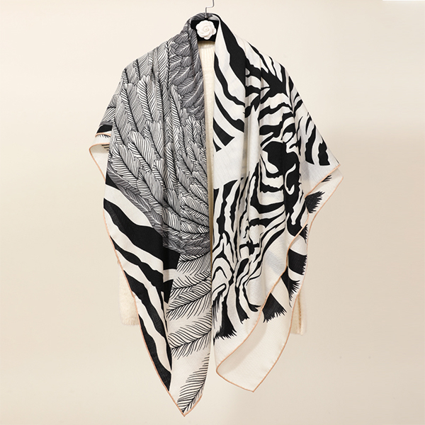 Oversize Customized Animal Print Wool Blend Silk Scarf