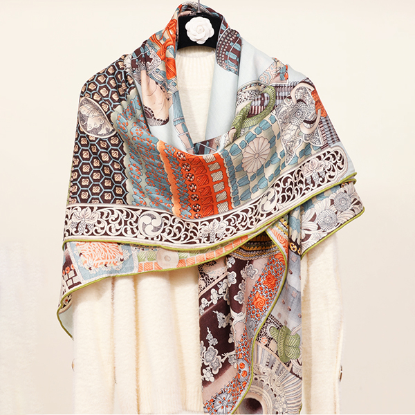 Vintage Extra Large Printed Modal Cashmere Scarf for Women 