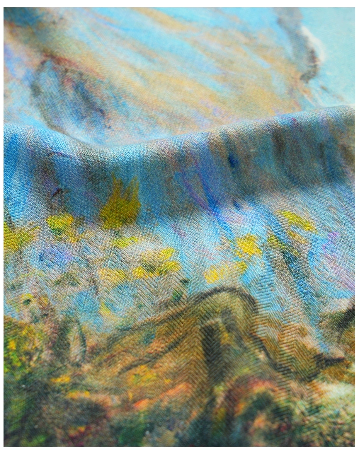 Custom monet oil painting style silk and wool blend scarf for lady